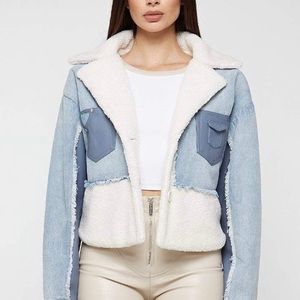 Blue Denim Overlay & Beige Borg Jacket